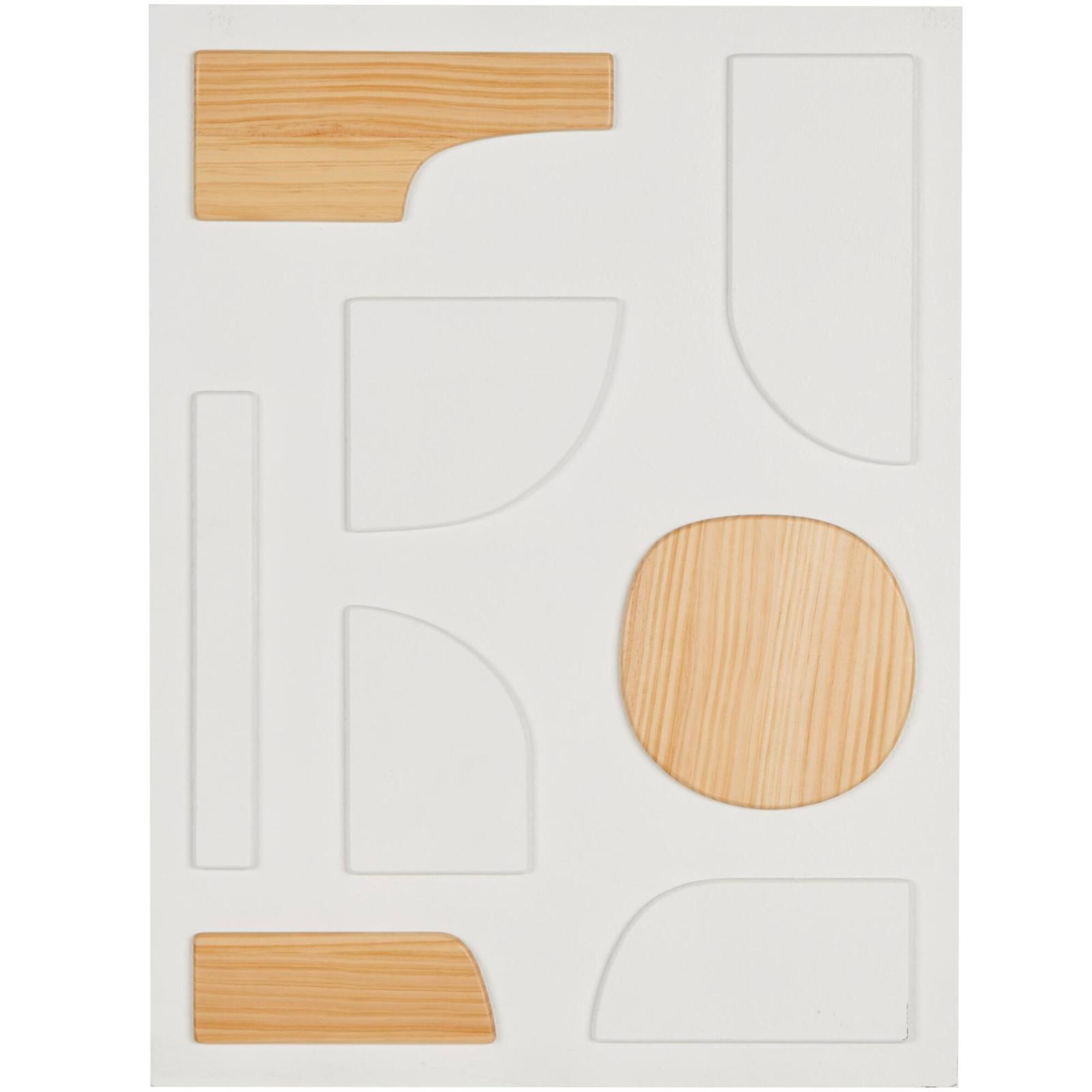 23.5" x 31.5" White Wood Geometric Dimensional Art Deco Shapes with Brown Accents Home Wall Décor